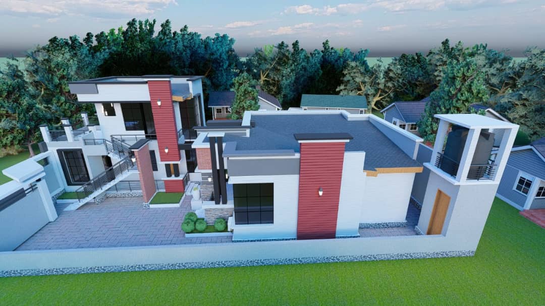 Maquette 3D — vue d'ensemble de la maison et de la toiture
